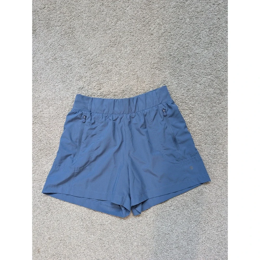 Apana Athletic Shorts Women Size S Blue Lightweight Zipper Pockets Activewear